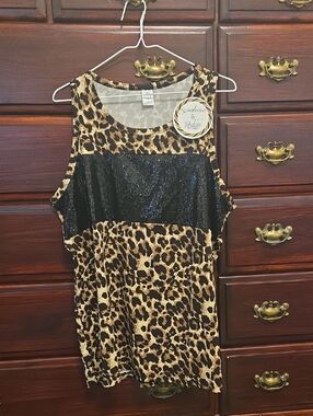 Leopard Print Tank with Black Sequin Panel Size L